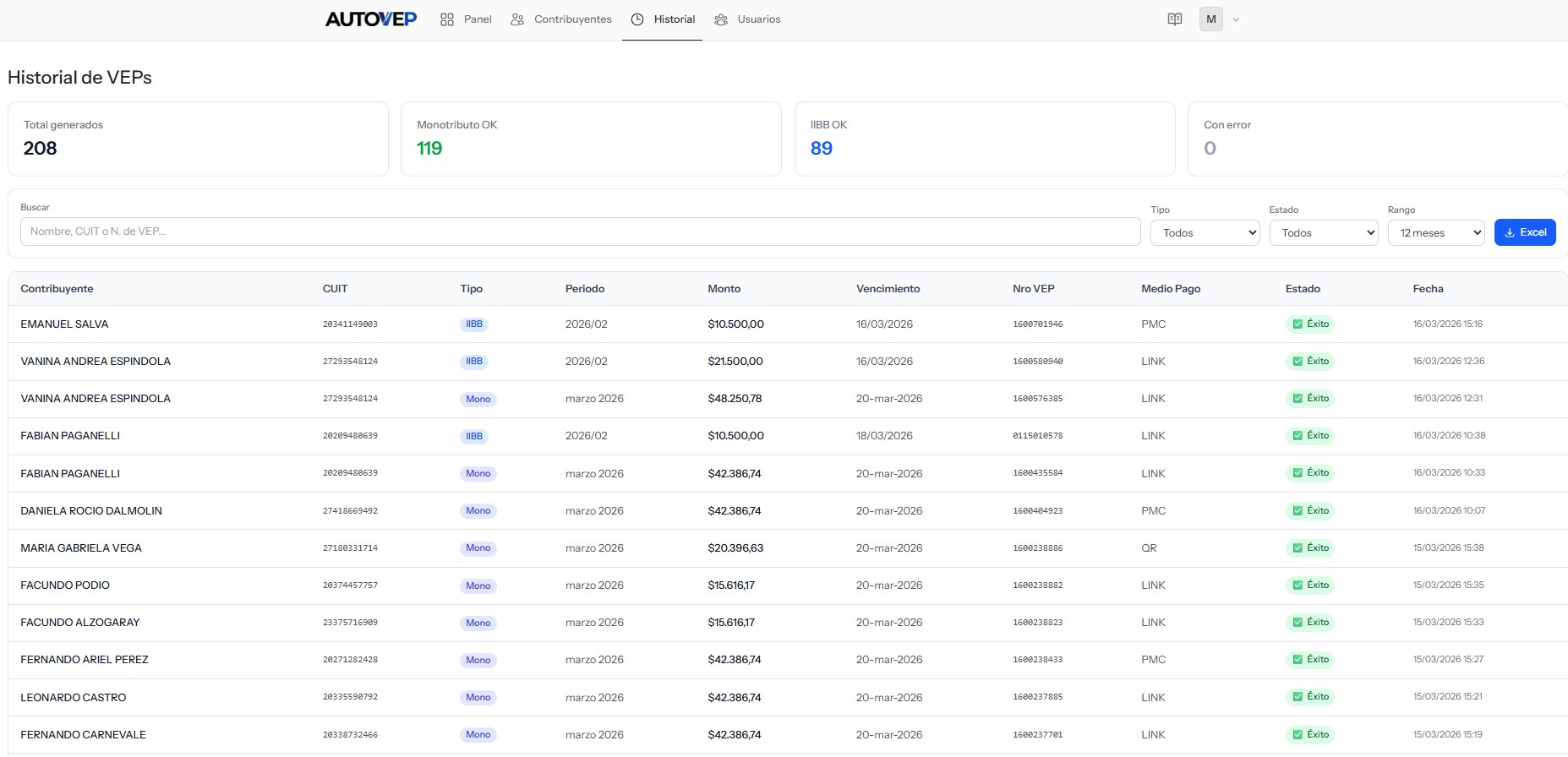 Historial completo con trazabilidad total